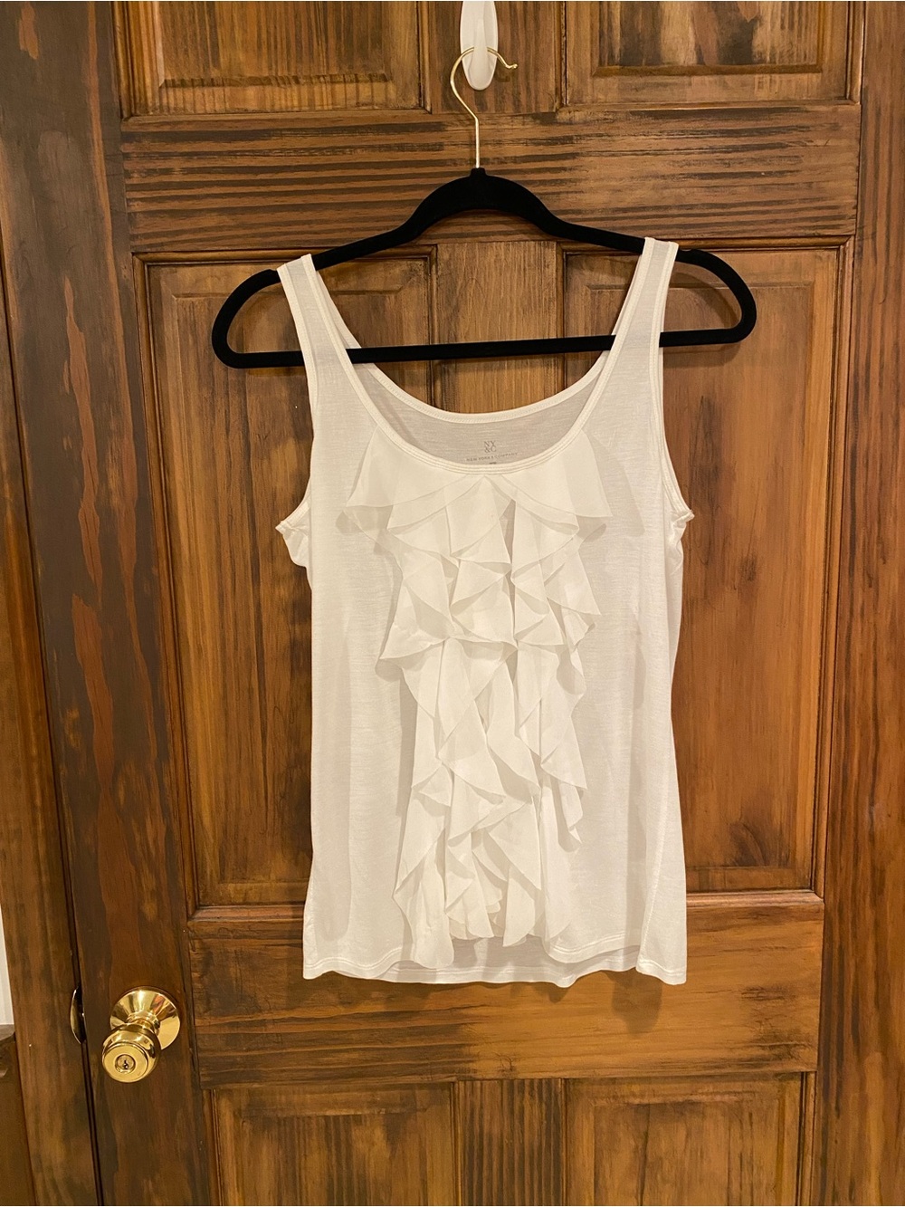 New York & Company White Ruffle Front Tank Camisole, Small